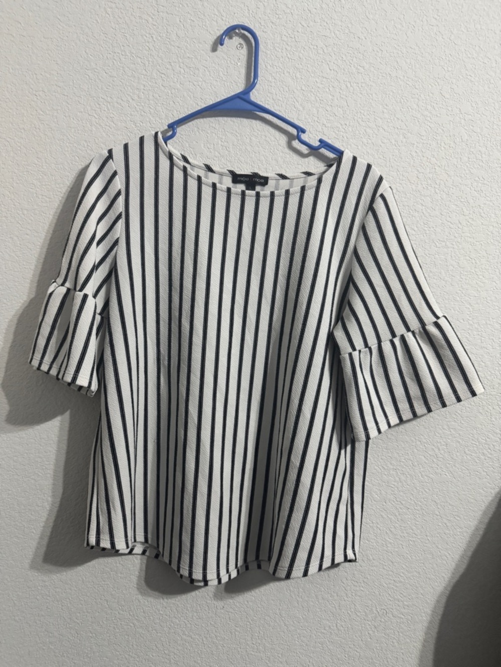 Moa Moa Black & White Vertical Stripe Ruffle Sleeve Top